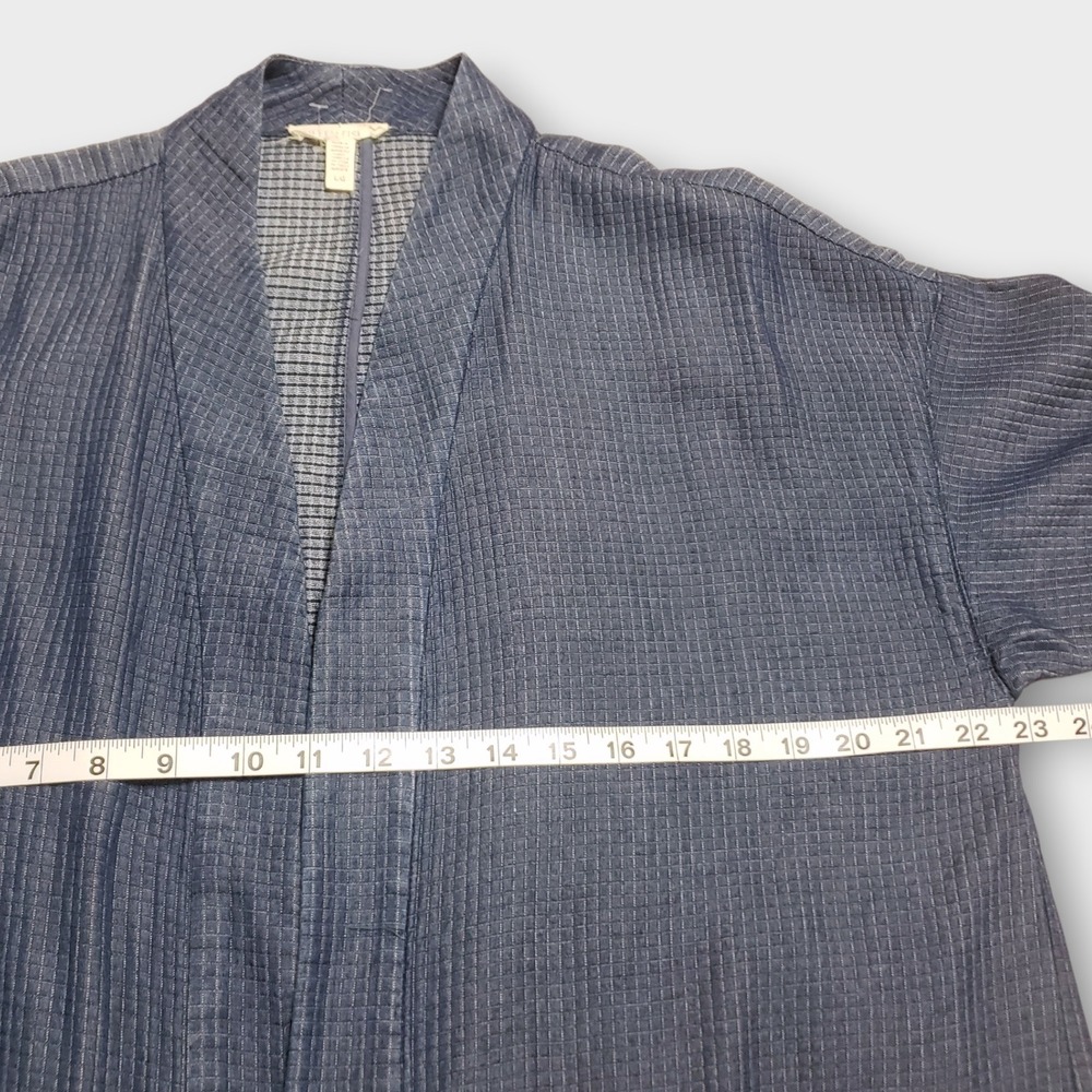 Eileen Fisher Grid Textured Tencel Open Front Kimono Jacket Blue Large Pockets - Picture 8 of 11